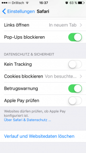 iOS iPhone Verlauf und Websitedaten löschen