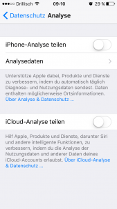 iOS iPhone Datenschutz / Analyse