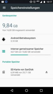 Android Speichereinstellungen