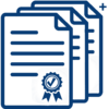 SSL-Wildcard-Zertifikat für beliebig viele Subdomains einer Domain Symbol von mehreren überlappenden Dokumenten mit Siegel als Darstellung eines SSL-Wildcard-Zertifikats für Subdomains.