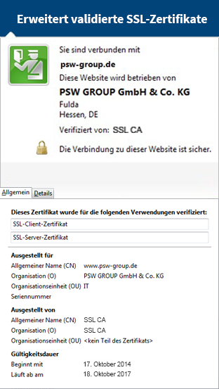 Erweitert validierte SSL-Zertifikate