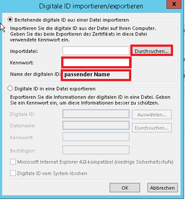 S/MIME - Digitale ID importieren/exportieren