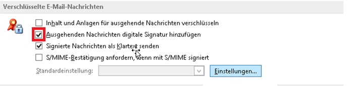Ausgehenden Nachrichten digitale Signatur hinzufügen