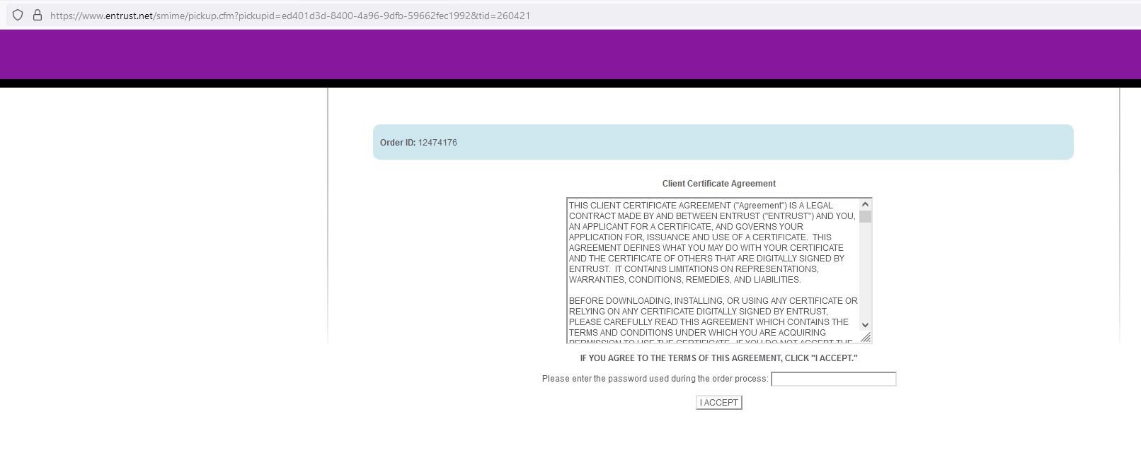 Entrust Personal (SMIME) order process