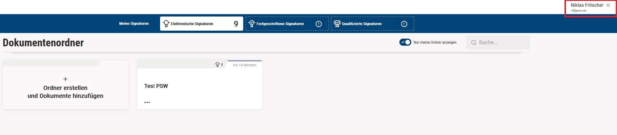 Signius Accountverwaltung Dashboard