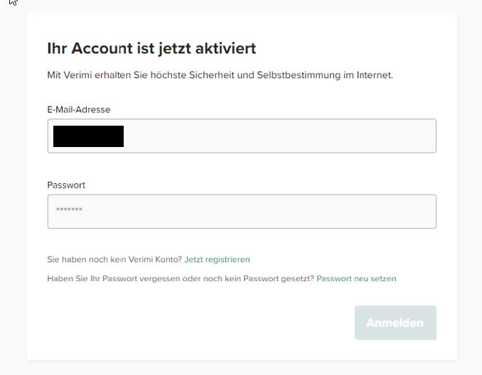 Signius Verimi Account ist aktiviert